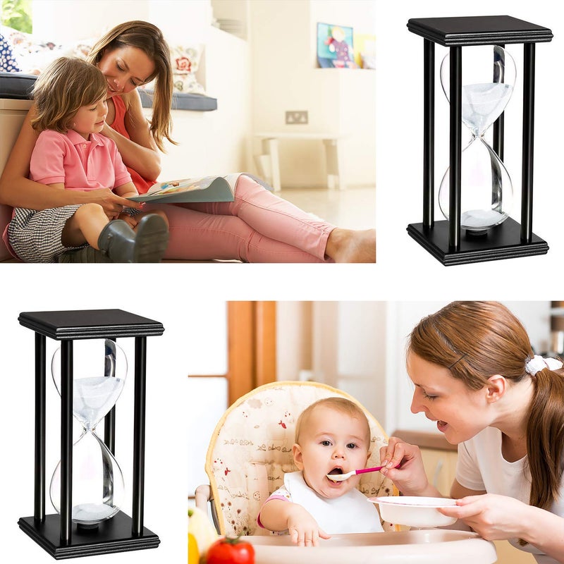 Lodunsyr Hourglass Timer for 60 Minutes Sandglass Timer for Kitchen Living Room Home Bedroom Party Festival School Game Sand Timer (Black Frame White Sand) - Image 3